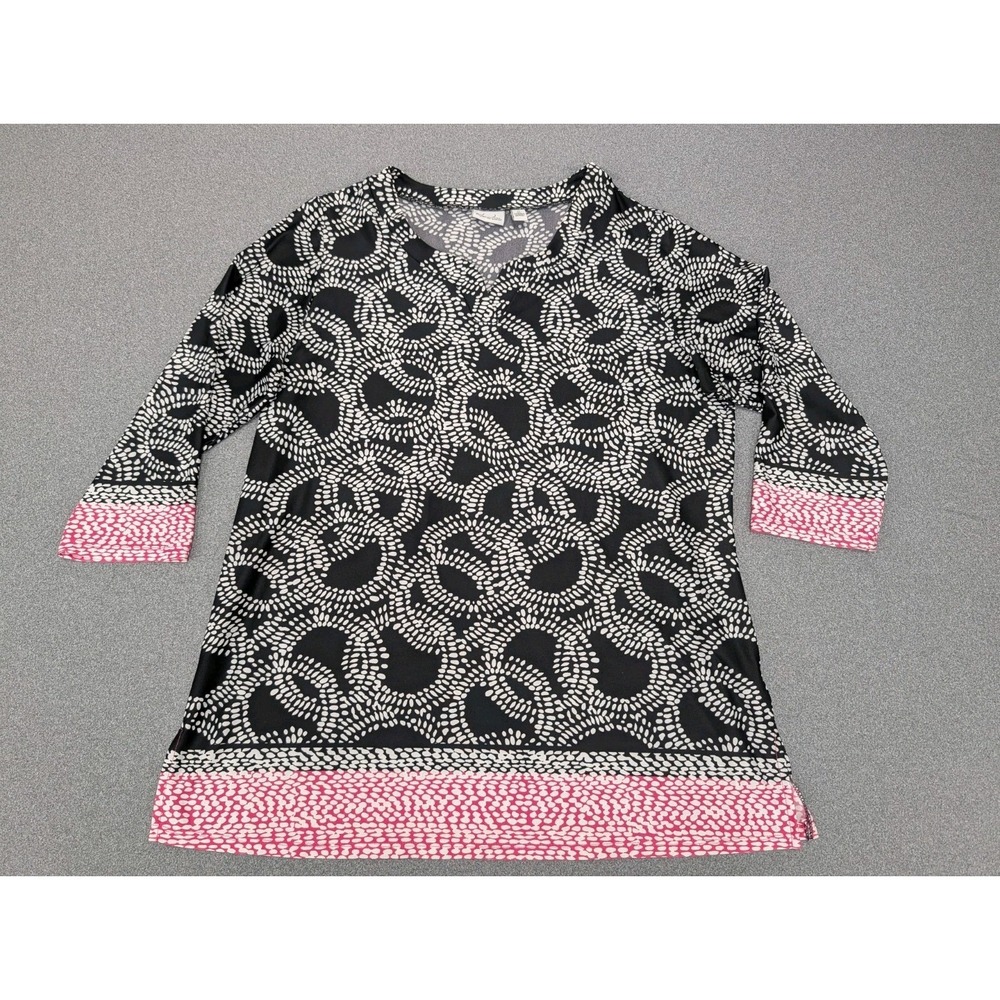 Kim Rodgers Women 1X Tunic Top 3/4 Sleeves Liquid Knit Workwear Classic